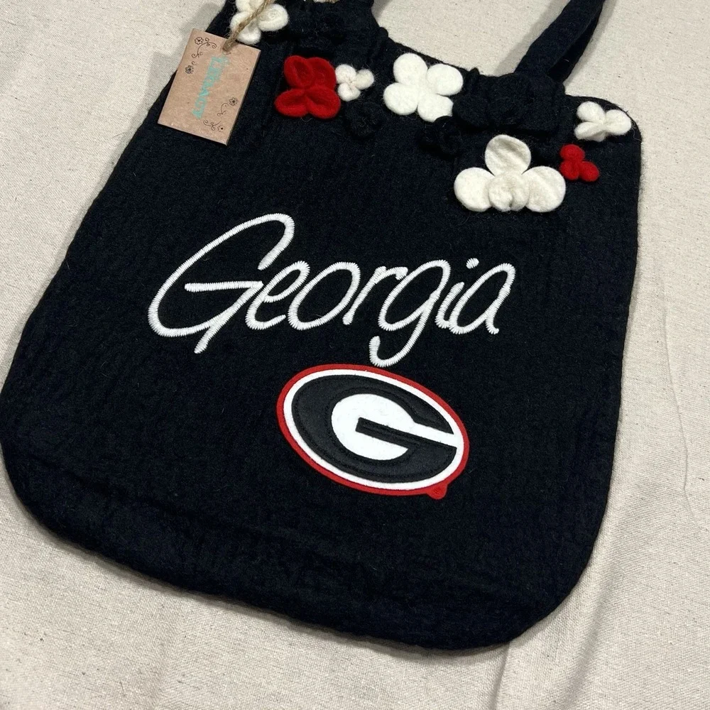 Living Legacy University of Georgia Bulldogs 100% Felt Wool Tote Bag Zip Lining‎